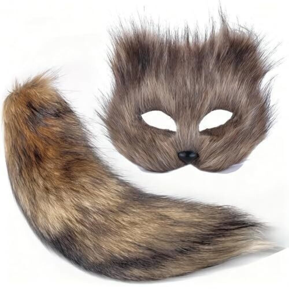 6341 Therian Mask and Tail Set for Girl Furry Cat Wolf Fox Mask and Tails